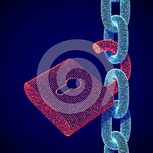 Data security and privacy concept: digital opened padlock on chain.