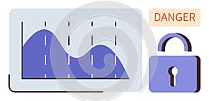 Data Security Risk with Unsecured Padlock and Analytics Chart