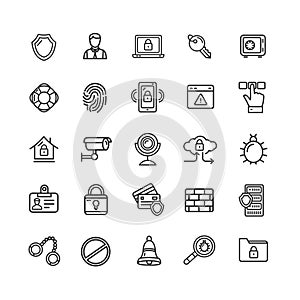 Data Security and Safe Icon Black Thin Line Set. Vector