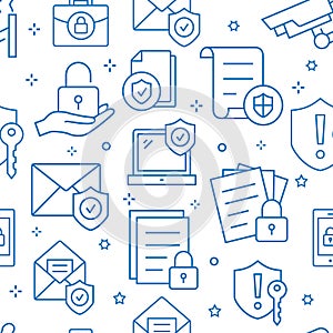 Data security seamless pattern with icons. Vector illustration.