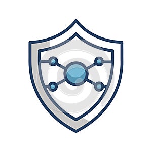 Data Security Shield with Network Connection Symbol, Cyber Protection Vector Icon