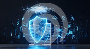 data security shield over server racks concept