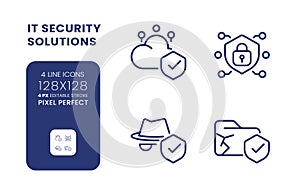 Data security solutions linear desktop icons set