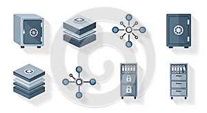 Data Security, Storage & Network Flat Design Icons Set