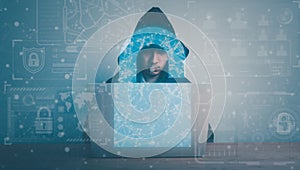 Data Security system concept, hacker attack artificial intelligence
