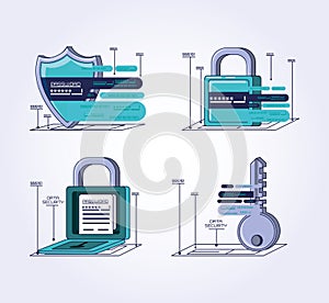 Data security technology set icons