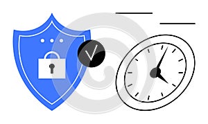 Data Security and Time Management Concept with Shield, Lock, Checkmark, and Clock Elements