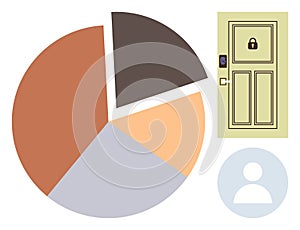 Data Security Visualization with Pie Chart, User Profile, and Locked Door Icon
