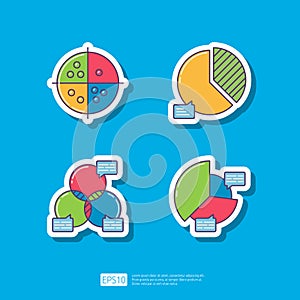 Data Selection and Demographic Analysis, Pie Graph, Analytics Venn Diagram. Business Finance Chart and Graph Infographic Sticker