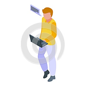 Data seo worker icon isometric vector. Digital engine