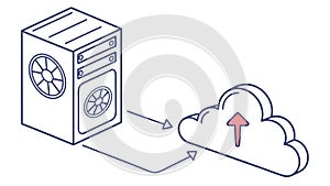 Data Server and Cloud Upload, Network Infrastructure, vector design Generative AI