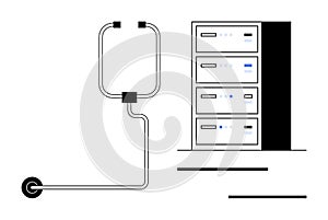 Data Server Connection with Cables Representing Cloud and Network Infrastructure