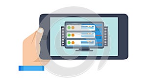 Data Server Management on Tablet, Cloud Hosting, vector design Generative AI