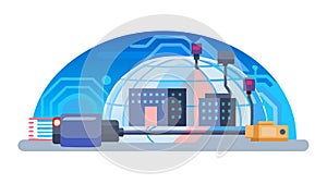 Data Server Network Hub, Cloud Infrastructure System, vector design Generative AI
