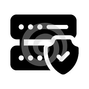 Data server with protection shield, icon of secure database