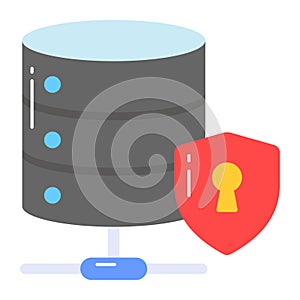 Data server with protection shield, icon of secure database