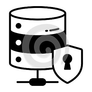 Data server with protection shield, icon of secure database