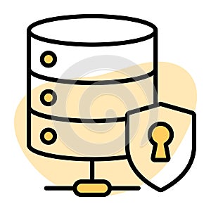 Data server with protection shield, icon of secure database