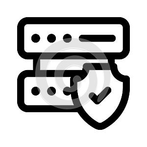 Data server with protection shield, icon of secure database