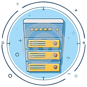 Data server rack hardware cartoon icon for web hosting and cloud computing