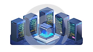 Data Server Room Illustration: Technology, Networks, and Computing, vector design Generative AI