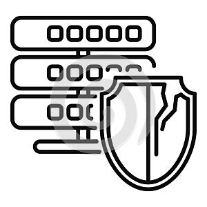 Data server security breach with broken shield icon
