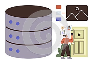 Data Storage, Authentication, and Digital Security Concept with User Verification and Visual Data Elements