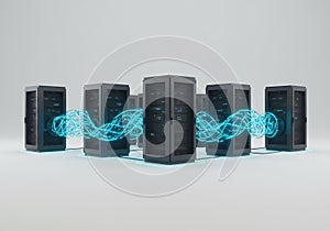 Data Servers Networking with Glowing Connection Lines