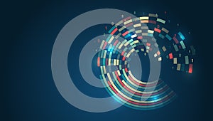 Data set analysis and visualization. Artificial intelligence, business analytics. An array of information in the form of a disk.