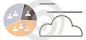 Data Sharing Concept with Cloud Computing and Pie Chart Representing Team Collaboration