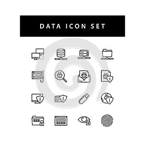 Data sharing icon set with black color outline style design