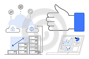 Cloud Computing, Data Storage Solutions, and Business Performance Analysis Concept