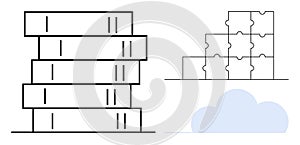 Data Storage and Cloud Computing Concept with Puzzle Elements and Cloud Symbol