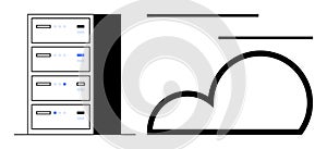 Server Rack and Cloud Computing Concept with Minimal Design for Data Storage and Digital Transformation