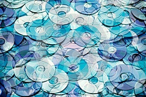 Data storage concept, layered silver blue abstraction of DVD and CD data storage disks