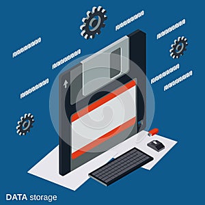 Data storage flat isometric vector concept