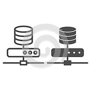 Data storage line and glyph icon. Computer server vector illustration isolated on white. Database outline style design