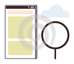 Mobile Interface with Search Icon and Cloud Element Data Storage and Online Connectivity
