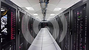 Data Storage Room with Racks of Servers