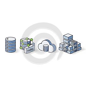 Data storage solutions and cloud computing icons isolated on white background