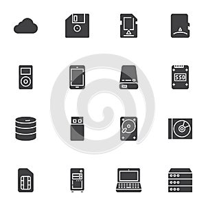 Data storage vector icons set