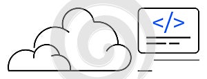 Cloud Computing and Programming Concept with Code Icon in Minimalistic Design