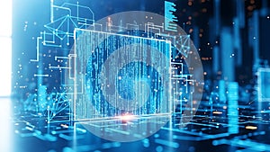 Data stream with blue binary code background