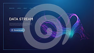 Data stream concept. Data visualization information flow. Blue technology background
