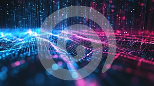 Data stream flowing across digital technology surface