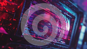 Data stream glitching on abstract digital screen display