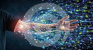 Data stream hand digital transformation technology innovation ai future connection network