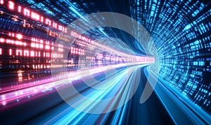 Abstract Digital Data Tunnel with Blue and Pink Light Streaks