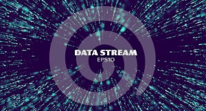 Data stream tunnel. Binary data matrix stream. Digital fast motion. Tranfer tech