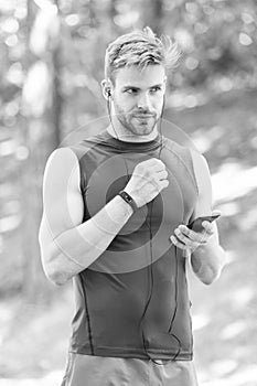 Data synchronization. digital sport. smart watch. athletic man in sportswear. outdoor workout. Fitness app. Ui ux